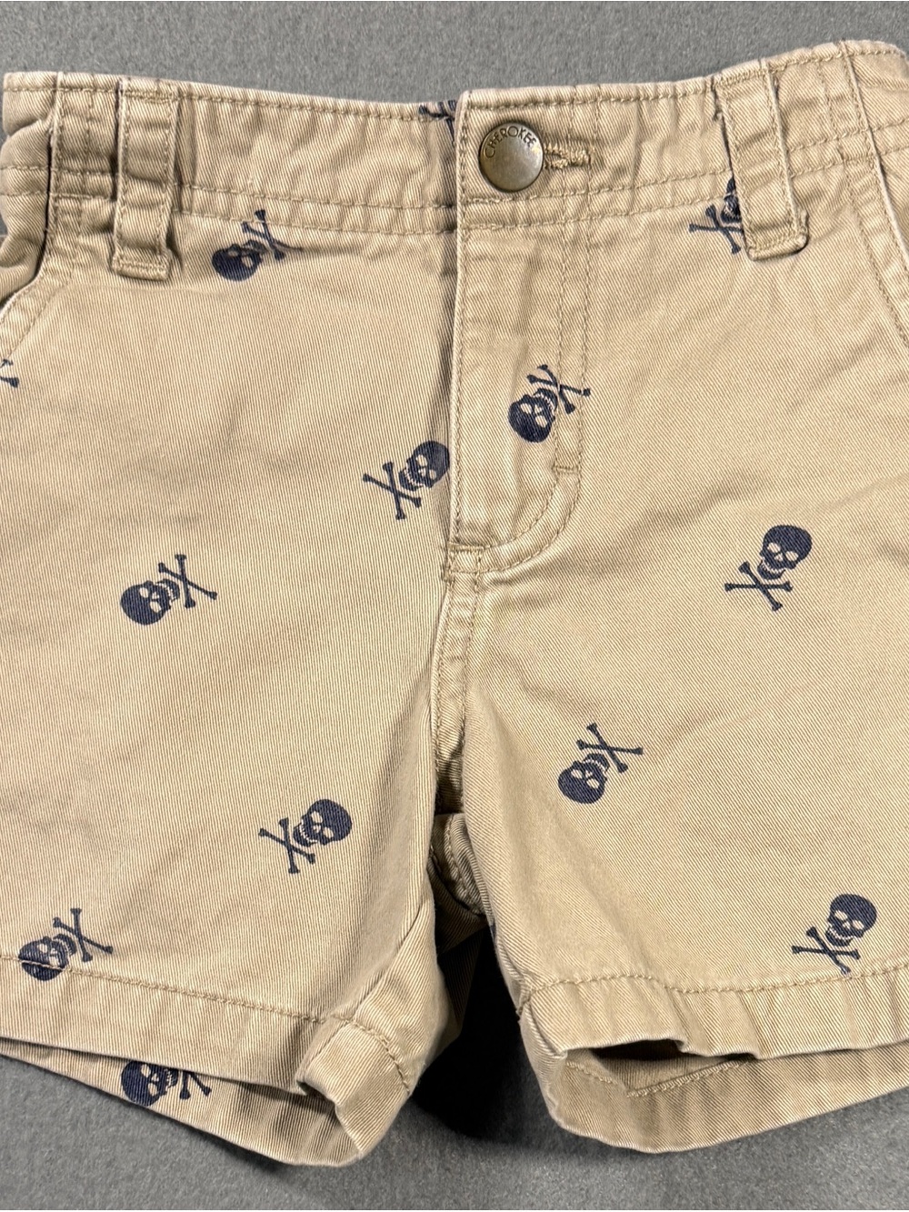 Cherokee Tan Shorts with Navy Skull Print